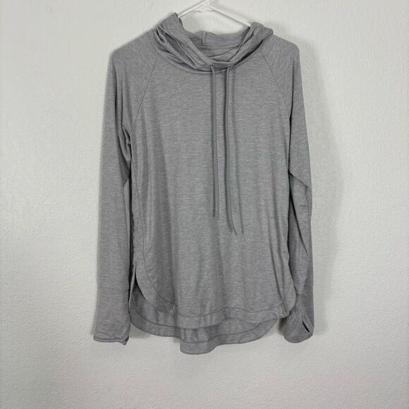 Athleta Heathered Grey Hooded Pullover Long Sleeve Top - Picture 1 of 6